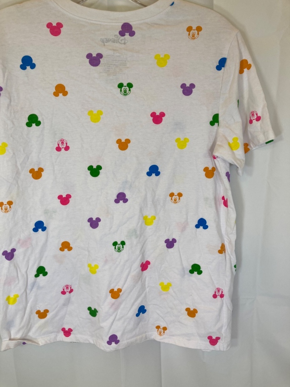 Disney Mickey Mouse Icon Multicolor AOP White Short Sleeve Shirt Sz L Juniors - Picture 11 of 11
